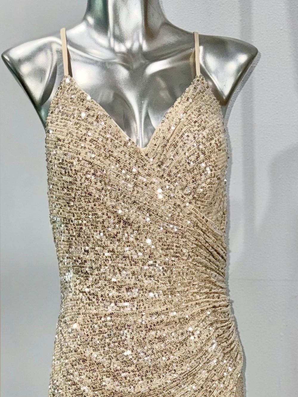 Gold Sequin Spaghetti Strap Prom Dress
